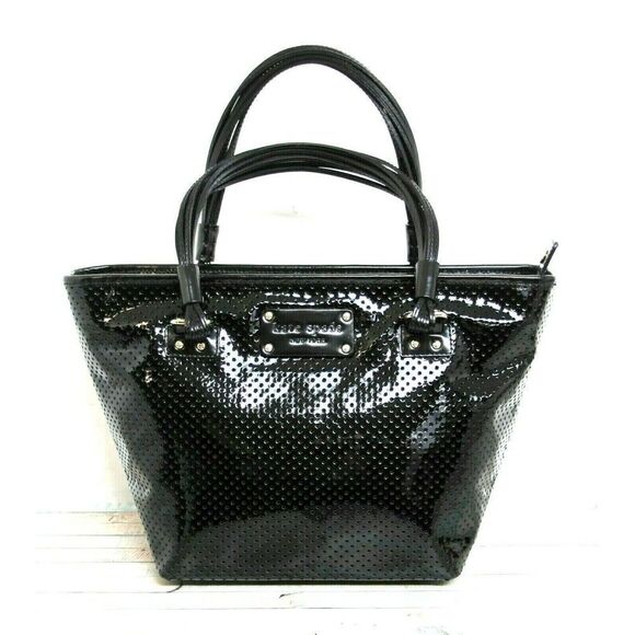 ROOMY KATE SPADE BLACK PERFORATED PATENT LEATHER TOTE SHOULDER BAG HANDBAG PURSE - Picture 3 of 9